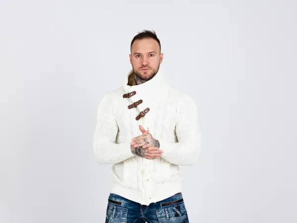 Pánsky sveter CIPO & BAXX CP265 ECRU Farba: Biela, Konfekčná veľkosť: S