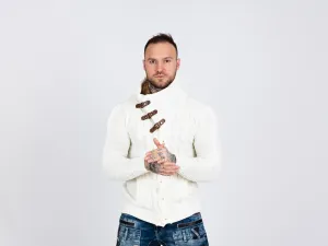 Pánsky sveter CIPO & BAXX CP265 ECRU Farba: Biela, Konfekčná veľkosť: S