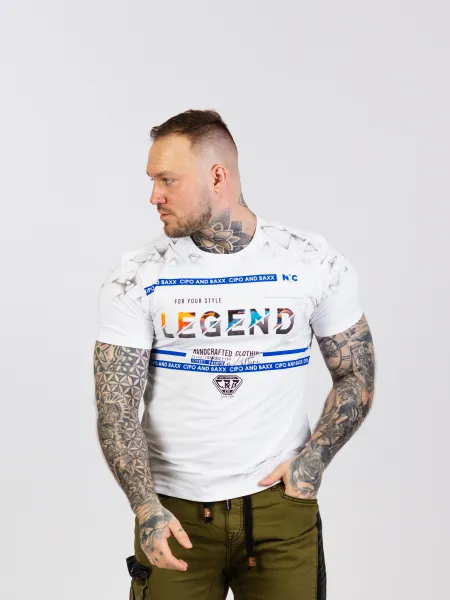 CIPO & BAXX Pánske tričko CIPO & BAXXCT715 WHITE Farba: Biela, Konfekčná veľkosť: XXL