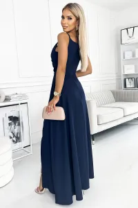 Numoco CHIARA elegantné maxi šaty na ramienka 299-7 Farba: Zelená, Veľkosť: M