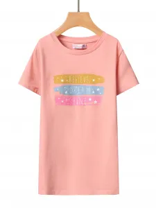 Glo Story Dievčenské bavlnené tričko BELIEVE Farba: Ružová, Veľkosť: 158/164