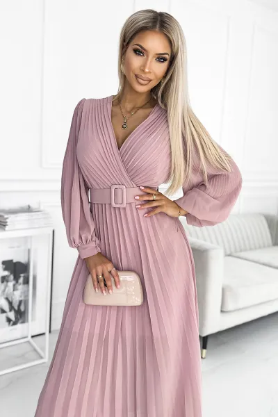 Numoco Dámske plisované šaty KLÁRA 414-8 Farba: Bežová, Veľkosť: UNI