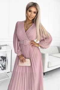 Numoco Dámske plisované šaty KLÁRA 414-8 Farba: Bežová, Veľkosť: UNI