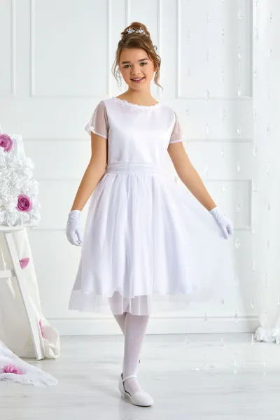 Emma Dievčenské šaty LAYLA M/438 Farba: Biela, Veľkosť: 134