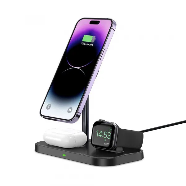 Tech-Protect A22 3in1 bezdrôtová nabíjačka na mobil  / AirPods / Apple Watch, čierna
