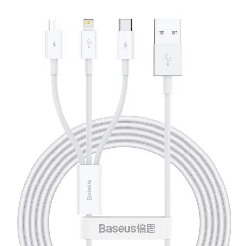 Kábel USB 3w1 Baseus Superior Series, USB do micro USB / USB-C / Lightning, 3,5 A, 1,2 m (biely) 026226