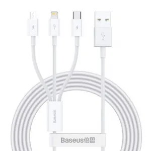 Kábel USB 3w1 Baseus Superior Series, USB do micro USB / USB-C / Lightning, 3,5 A, 1,2 m (biely) 026226