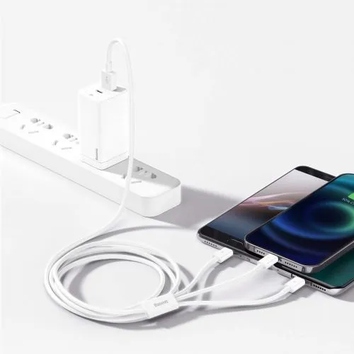 Kábel USB 3w1 Baseus Superior Series, USB do micro USB / USB-C / Lightning, 3,5 A, 1,2 m (biely) 026226