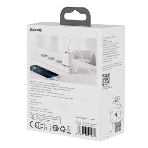 Kompaktná rýchlonabíjačka Baseus USB+ USB-C 20 W - biela