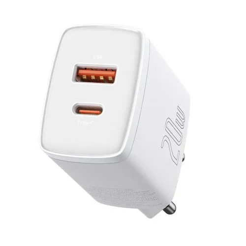 Kompaktná rýchlonabíjačka Baseus USB+ USB-C 20 W - biela