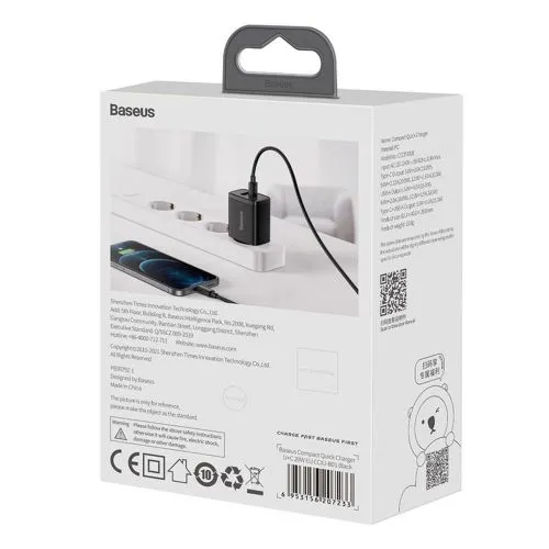 Kompaktná rýchlonabíjačka Baseus USB+ USB-C 20W - čierna
