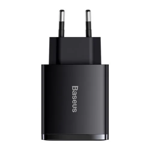 Kompaktná rýchlonabíjačka Baseus, 2xUSB, USB-C, PD, 3A, 30W (čierna) 028970