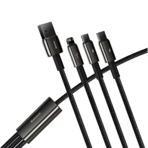 Kábel USB 3w1 Baseus Tungsten Gold, USB do micro USB / USB-C / Lightning, 3,5 A, 1,5 m... 025726