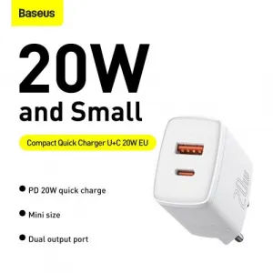 Kompaktná rýchlonabíjačka Baseus USB+ USB-C 20 W - biela