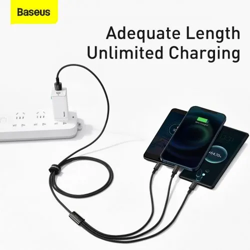 Kábel USB 3w1 Baseus Tungsten Gold, USB do micro USB / USB-C / Lightning, 3,5 A, 1,5 m... 025726