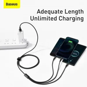 Kábel USB 3w1 Baseus Tungsten Gold, USB do micro USB / USB-C / Lightning, 3,5 A, 1,5 m... 025726
