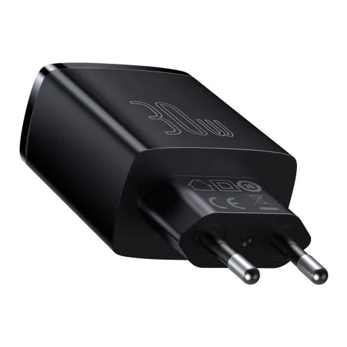 Kompaktná rýchlonabíjačka Baseus, 2xUSB, USB-C, PD, 3A, 30W (čierna) 028970
