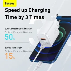 Kompaktná rýchlonabíjačka Baseus USB+ USB-C 20 W - biela
