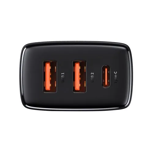 Kompaktná rýchlonabíjačka Baseus, 2xUSB, USB-C, PD, 3A, 30W (čierna) 028970