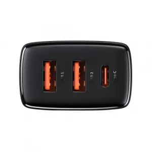 Kompaktná rýchlonabíjačka Baseus, 2xUSB, USB-C, PD, 3A, 30W (čierna) 028970