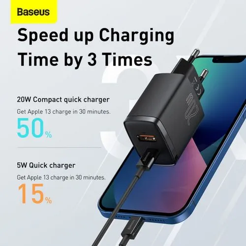 Kompaktná rýchlonabíjačka Baseus USB+ USB-C 20W - čierna