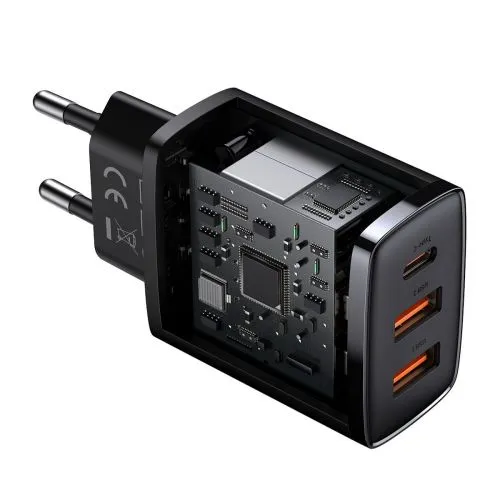 Kompaktná rýchlonabíjačka Baseus, 2xUSB, USB-C, PD, 3A, 30W (čierna) 028970