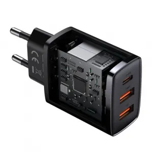 Kompaktná rýchlonabíjačka Baseus, 2xUSB, USB-C, PD, 3A, 30W (čierna) 028970