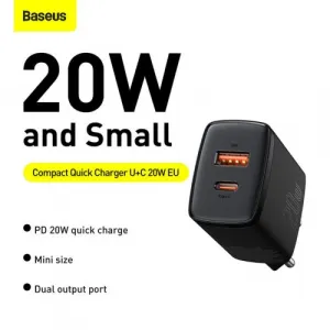 Kompaktná rýchlonabíjačka Baseus USB+ USB-C 20W - čierna