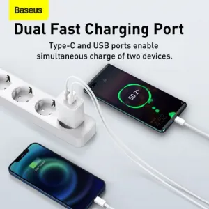 Kompaktná rýchlonabíjačka Baseus USB+ USB-C 20 W - biela