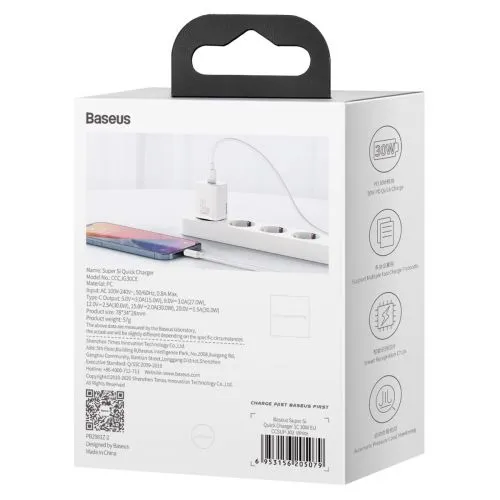Baseus Super Si Quick Charger 1C 30W nástenná nabíjačka (biela) 027582