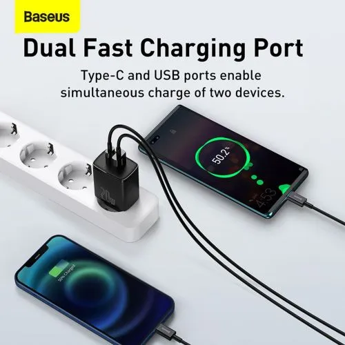 Kompaktná rýchlonabíjačka Baseus USB+ USB-C 20W - čierna