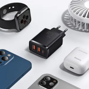 Kompaktná rýchlonabíjačka Baseus, 2xUSB, USB-C, PD, 3A, 30W (čierna) 028970