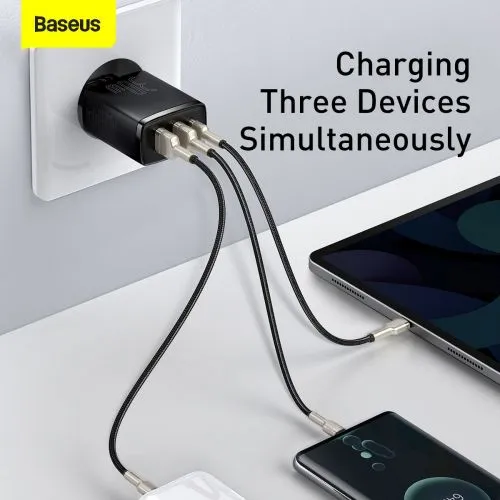 Kompaktná rýchlonabíjačka Baseus, 2xUSB, USB-C, PD, 3A, 30W (čierna) 028970