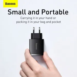 Kompaktná rýchlonabíjačka Baseus, 2xUSB, USB-C, PD, 3A, 30W (čierna) 028970