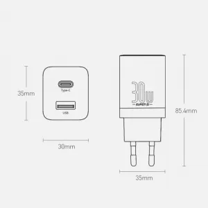 Baseus Quick Nabíjačka USB-A/ USB-C 30W, Biela