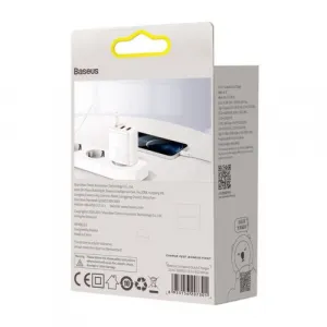 Kompaktná rýchlonabíjačka Baseus, 2xUSB, USB-C, PD, 3A, 30W - biela