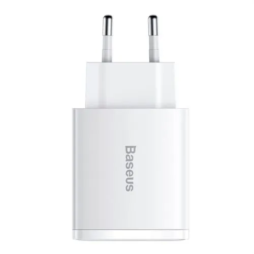 Kompaktná rýchlonabíjačka Baseus, 2xUSB, USB-C, PD, 3A, 30W - biela
