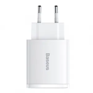 Kompaktná rýchlonabíjačka Baseus, 2xUSB, USB-C, PD, 3A, 30W - biela