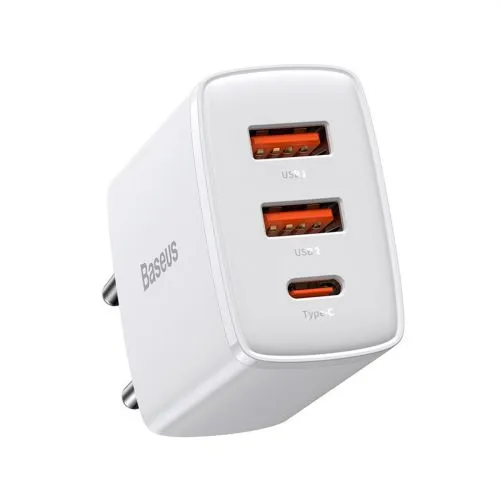 Kompaktná rýchlonabíjačka Baseus, 2xUSB, USB-C, PD, 3A, 30W - biela