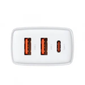 Kompaktná rýchlonabíjačka Baseus, 2xUSB, USB-C, PD, 3A, 30W - biela