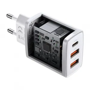 Kompaktná rýchlonabíjačka Baseus, 2xUSB, USB-C, PD, 3A, 30W - biela