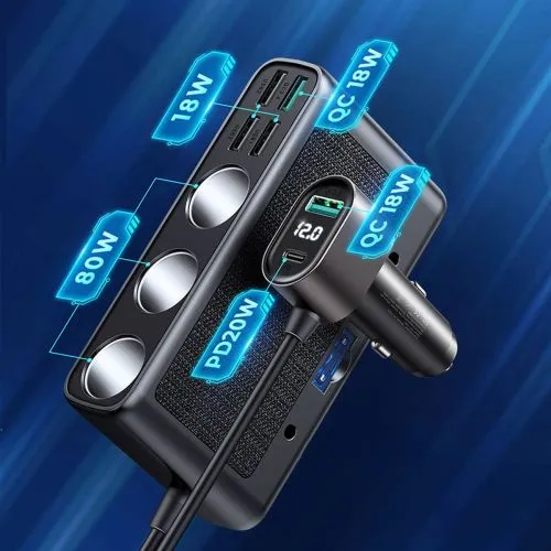 Joyroom Car Charger 9-in-1, (C+U+U+U+U+U+ 3 cigarette lighter socket) 154W, čierna (JR-CL06)