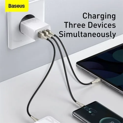 Kompaktná rýchlonabíjačka Baseus, 2xUSB, USB-C, PD, 3A, 30W - biela