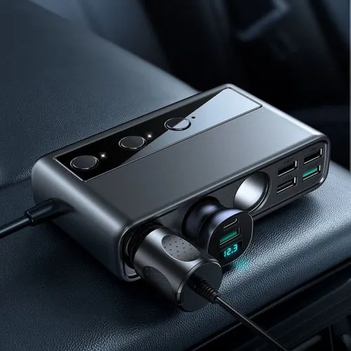 Joyroom Car Charger 9-in-1, (C+U+U+U+U+U+ 3 cigarette lighter socket) 154W, čierna (JR-CL06)