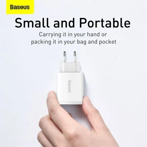 Kompaktná rýchlonabíjačka Baseus, 2xUSB, USB-C, PD, 3A, 30W - biela