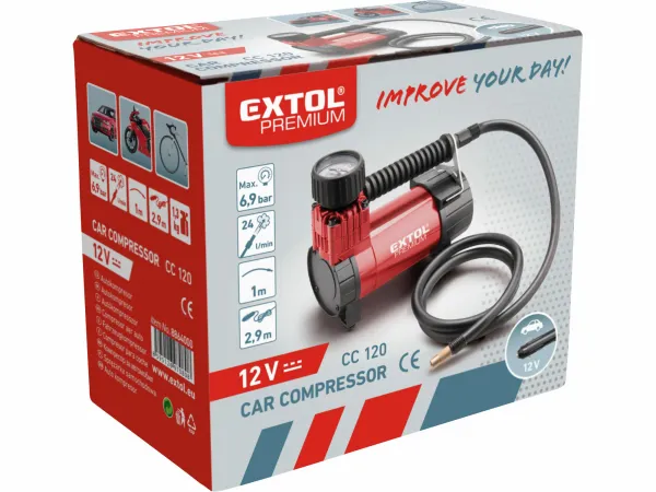 EXTOL PREMIUM 8864000 Kompresor do auta, 12V, 6,9bar, celokovové telo
