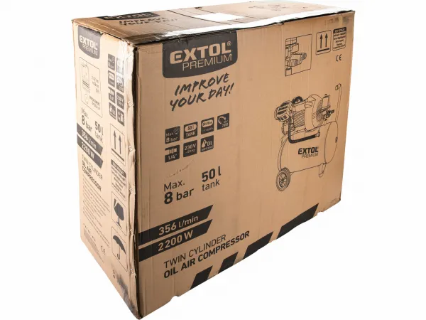 EXTOL PREMIUM 8895320 Kompresor olejový dvojvalcový, príkon 2,2kW, nádoba 50l, max. 8bar