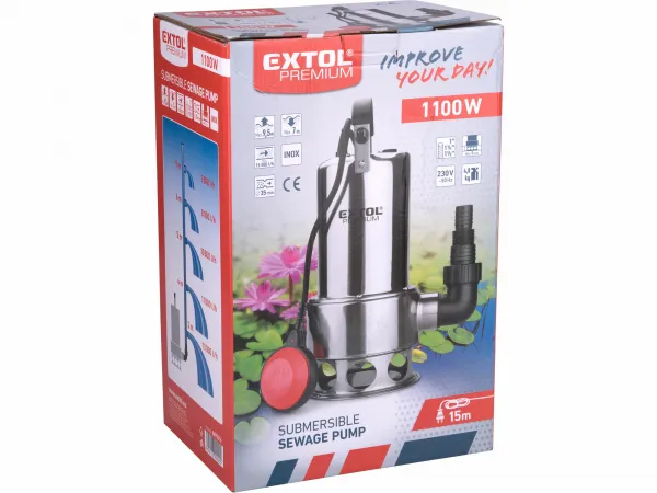 EXTOL PREMIUM 8895016 Čerpadlo ponorné kalové antikorové 1100W, max. 15000l/hod, výtlak 9,5m