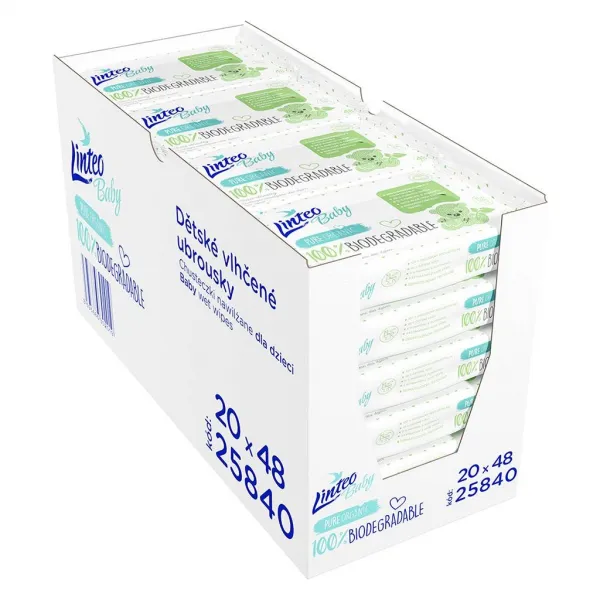 Detské vlhčené obrúsky Linteo Baby 100% BIODEGRADABLE 48ks