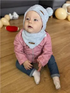 Zimná dojčenská čiapočka so šatkou na krk New Baby Teddy bear šedo ružová 74 (6-9m)